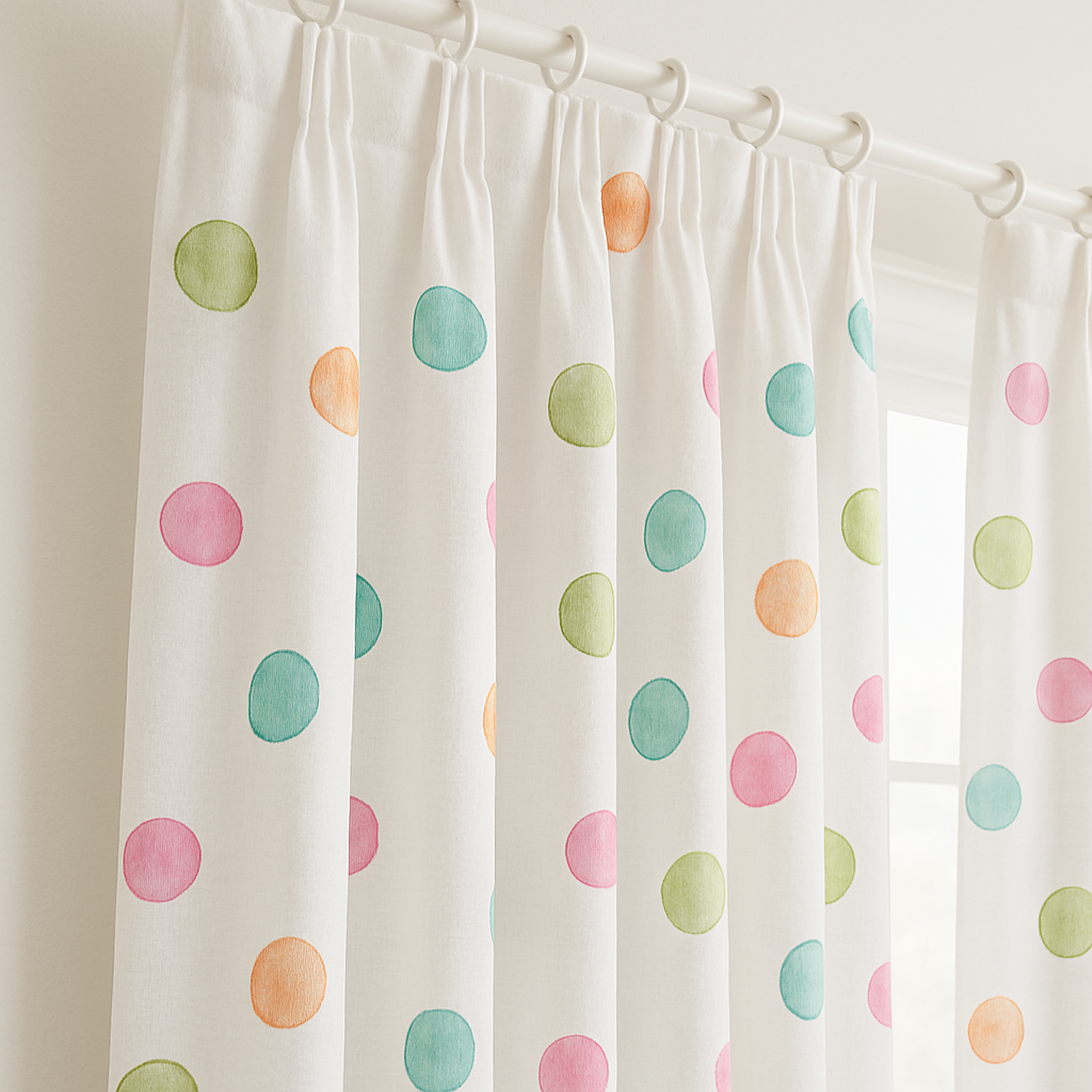 White Linen Polka Dot Curtains for Kids Room - Custom Sizes, Blackout or Light Filtering Liners, Rod or Track Compatible-2
