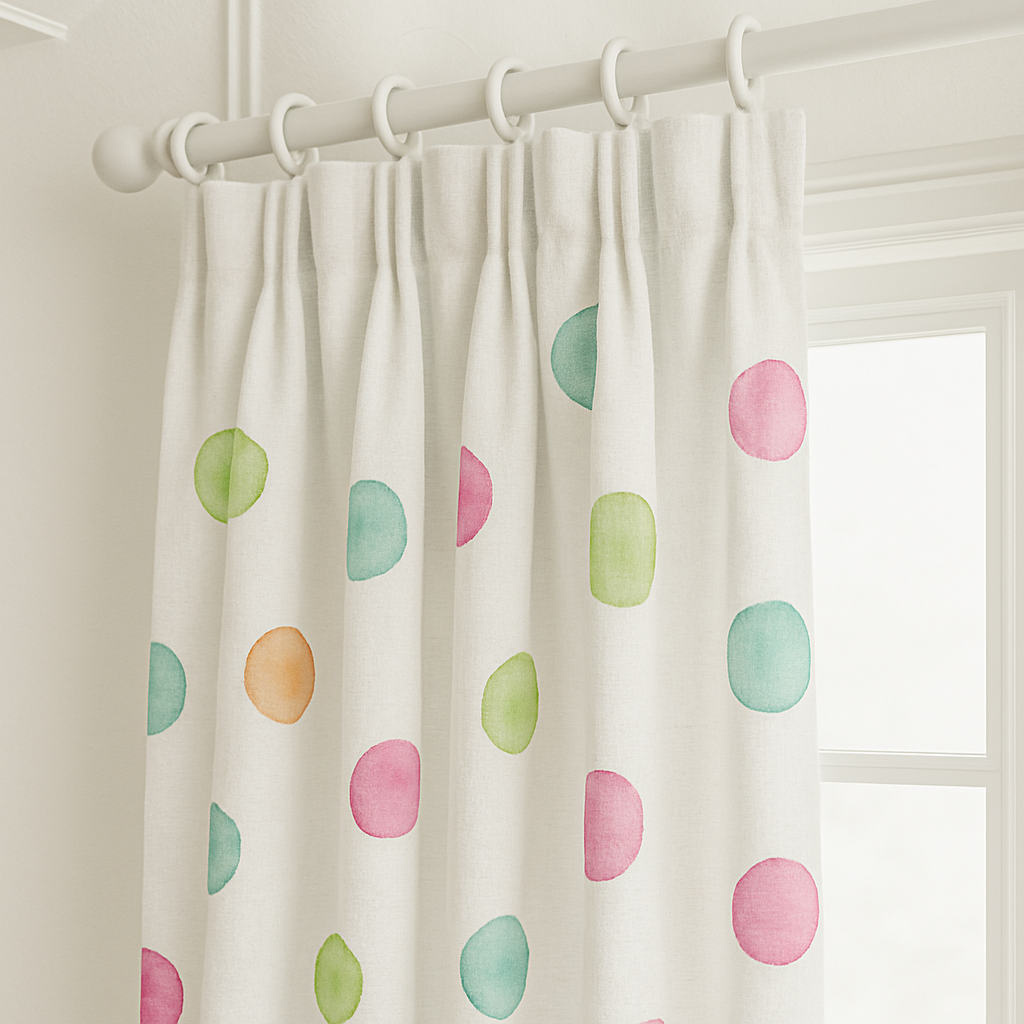 White Linen Polka Dot Curtains for Kids Room - Custom Sizes, Blackout or Light Filtering Liners, Rod or Track Compatible-4
