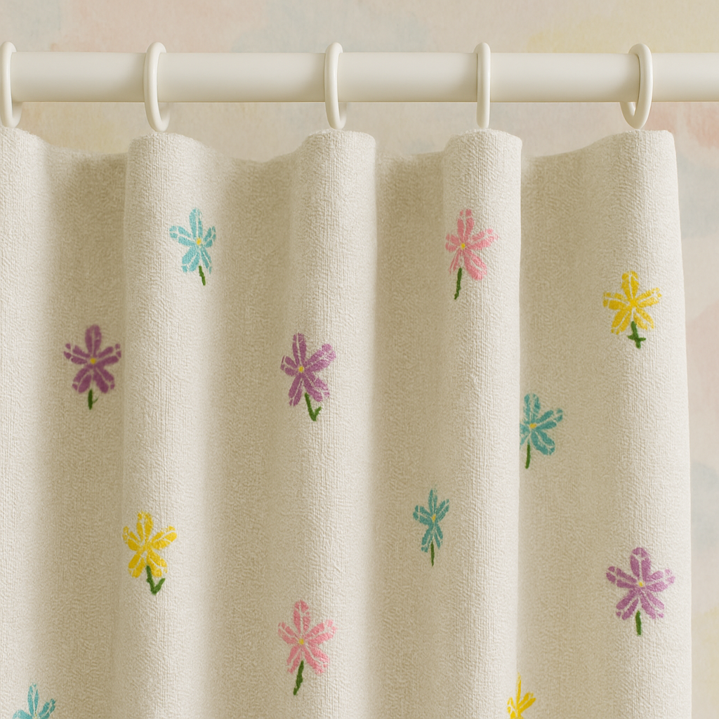 Embroidered Linen Curtains for Kids Room – Custom Size – Light Filtering or 100% Blackout Lining – Pastel Floral – Sold Single or Pair-4