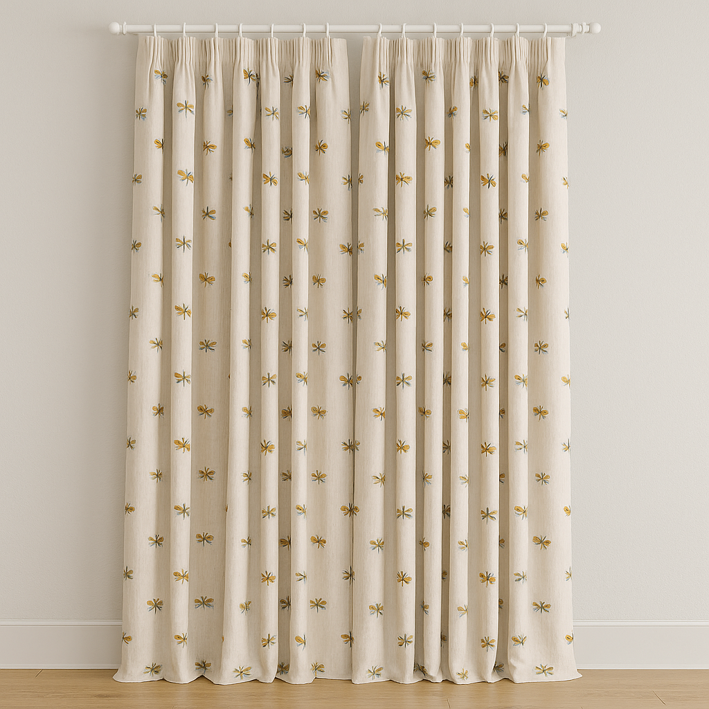 Embroidered Dragonfly Pure Linen Curtains for Kids Room – Custom Sizes, Blackout or Cotton Lined Options-2