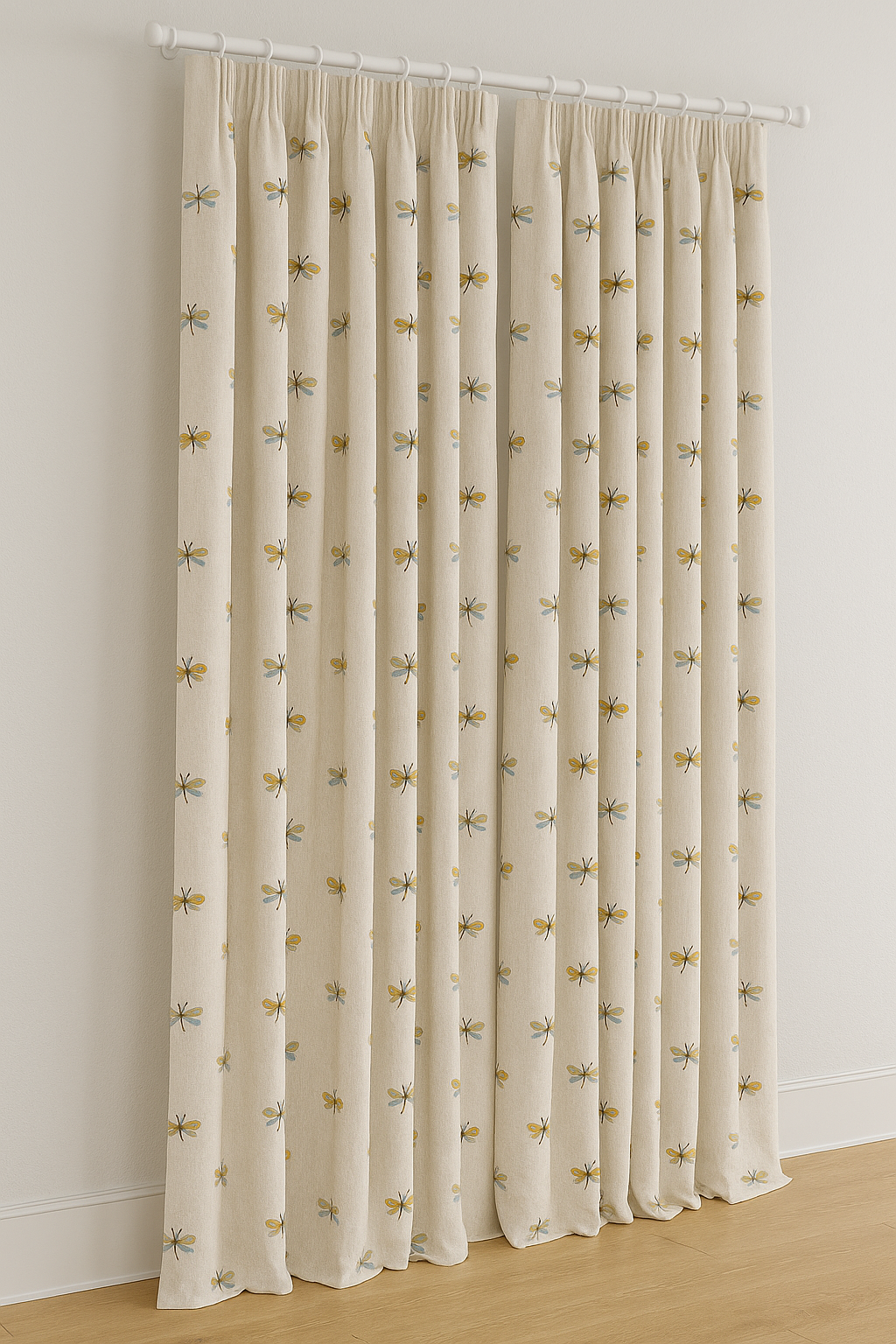 Embroidered Dragonfly Pure Linen Curtains for Kids Room – Custom Sizes, Blackout or Cotton Lined Options-3