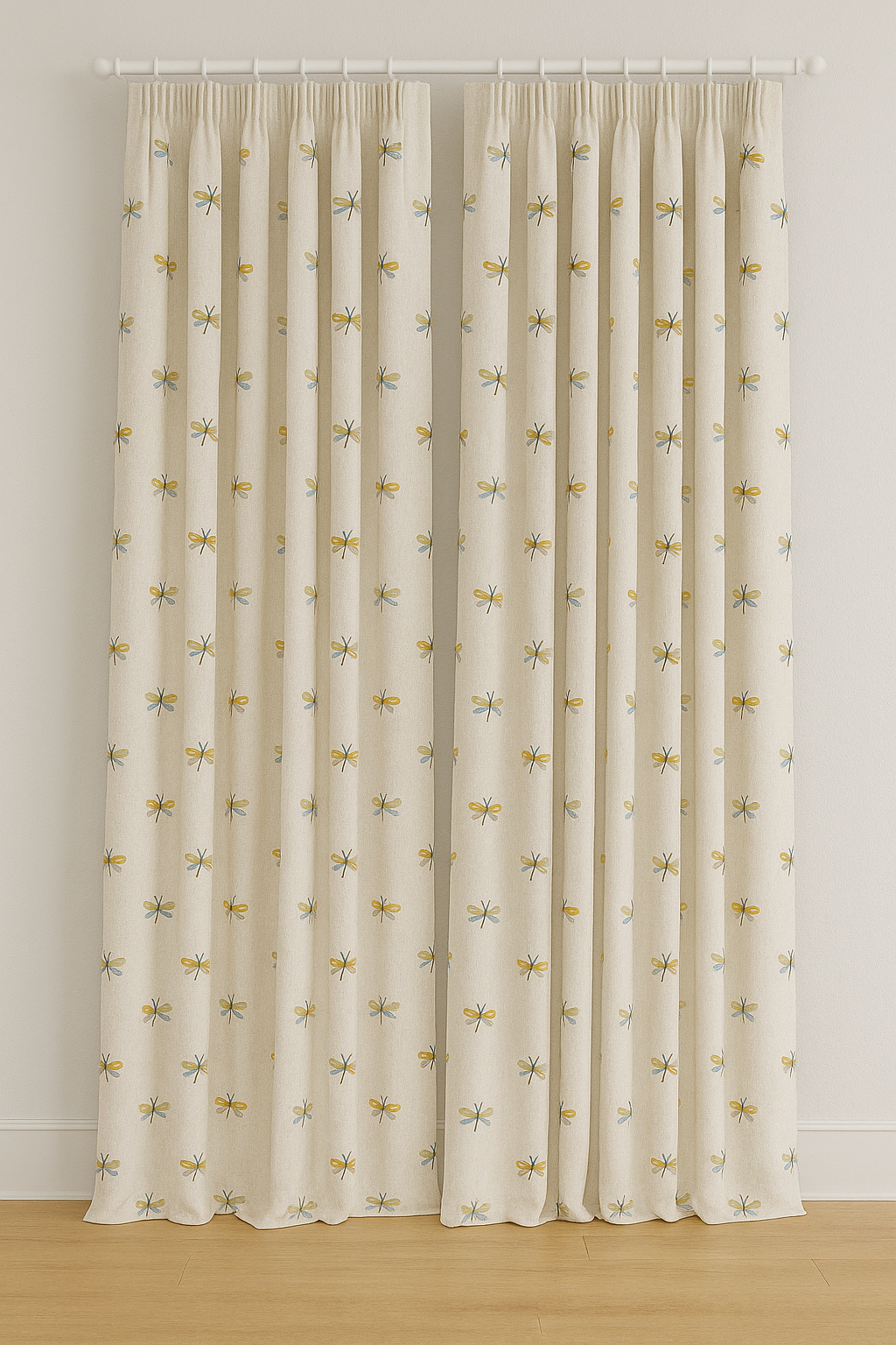 Embroidered Dragonfly Pure Linen Curtains for Kids Room – Custom Sizes, Blackout or Cotton Lined Options-4