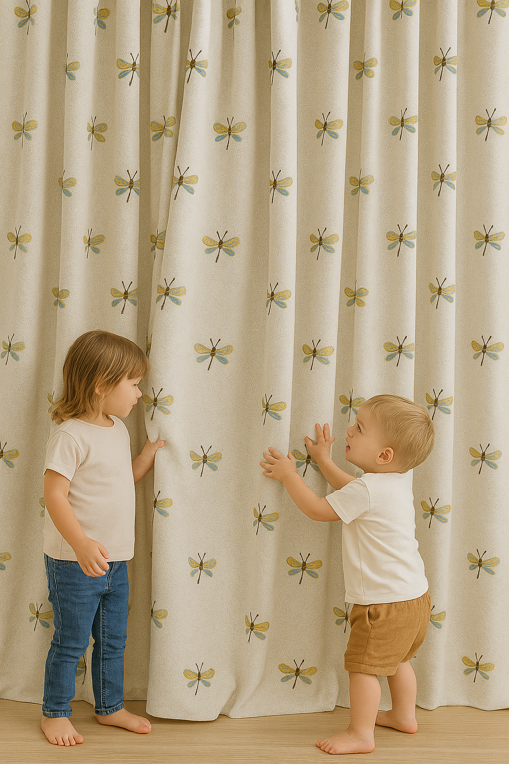 Embroidered Dragonfly Pure Linen Curtains for Kids Room – Custom Sizes, Blackout or Cotton Lined Options-1