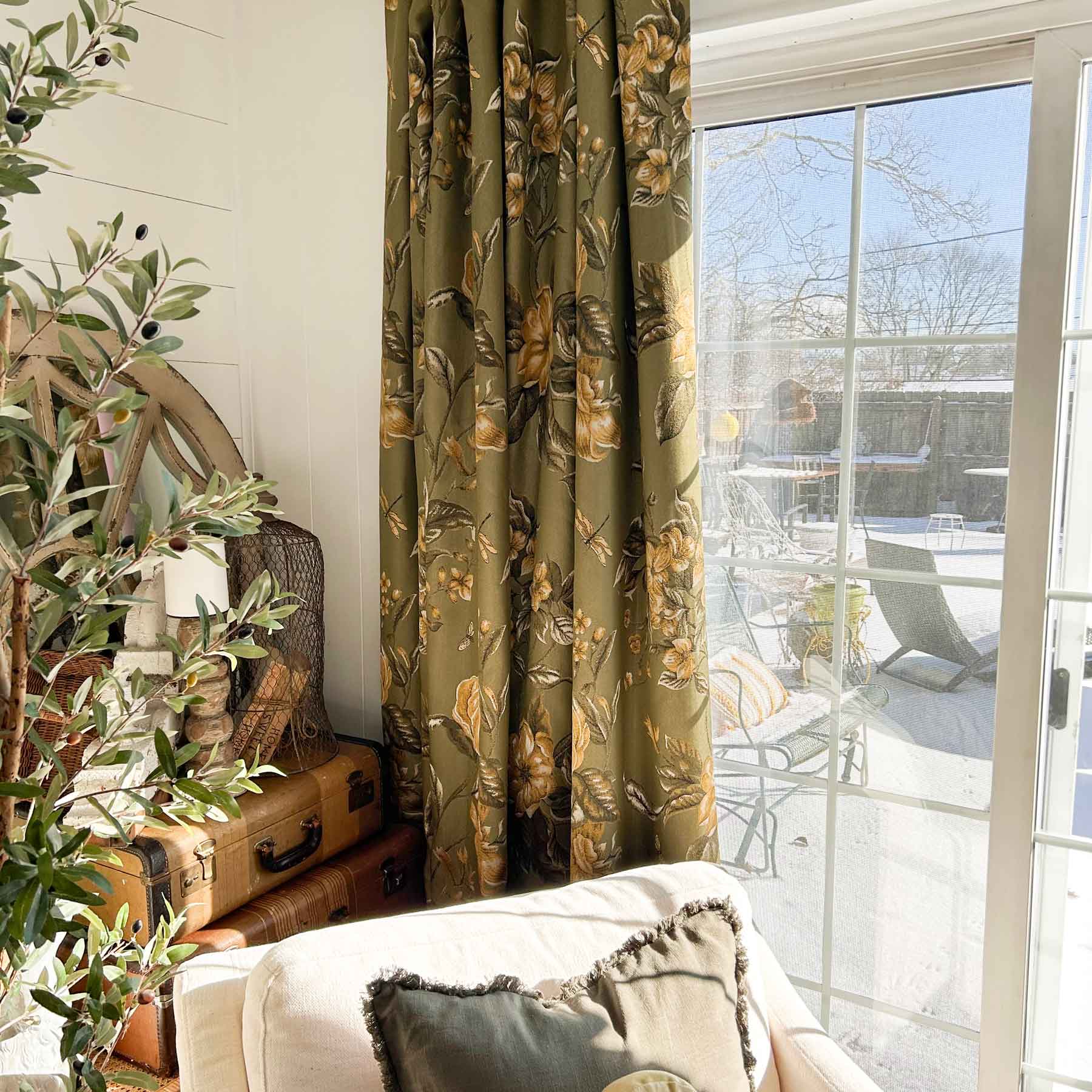 Cheyenne Green Bold Peony Floral Jacquard Curtains