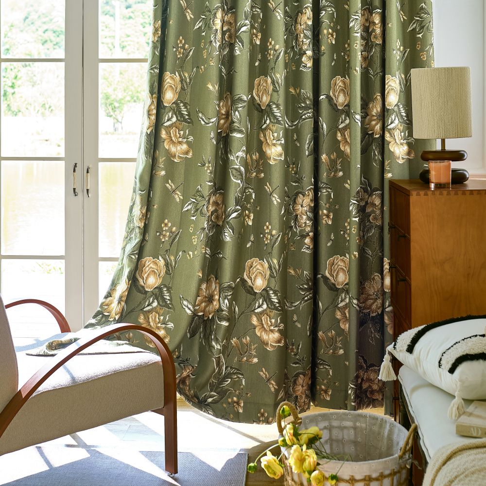 Cheyenne Green Bold Peony Floral Jacquard Curtains