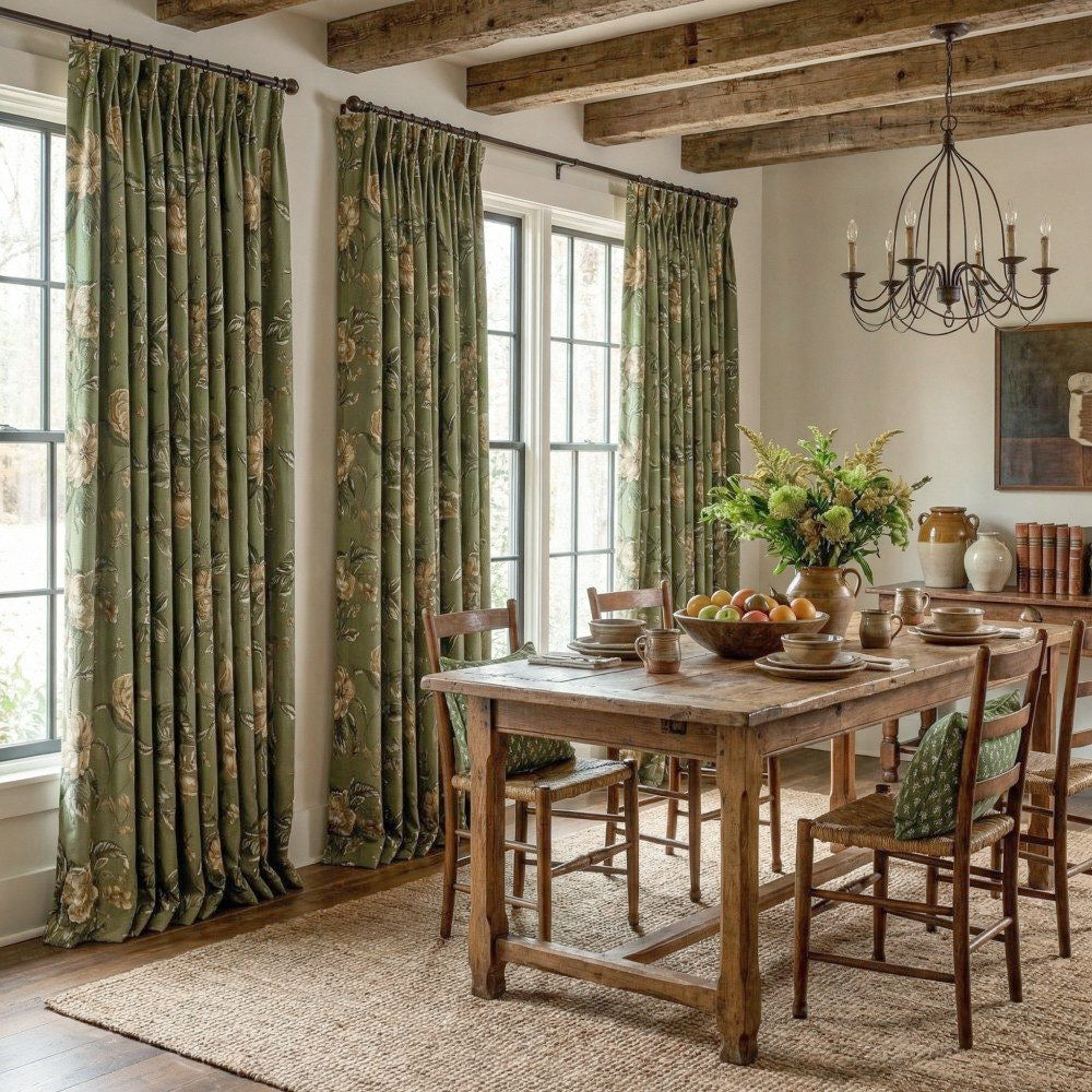 Cheyenne Green Bold Peony Floral Jacquard Curtains
