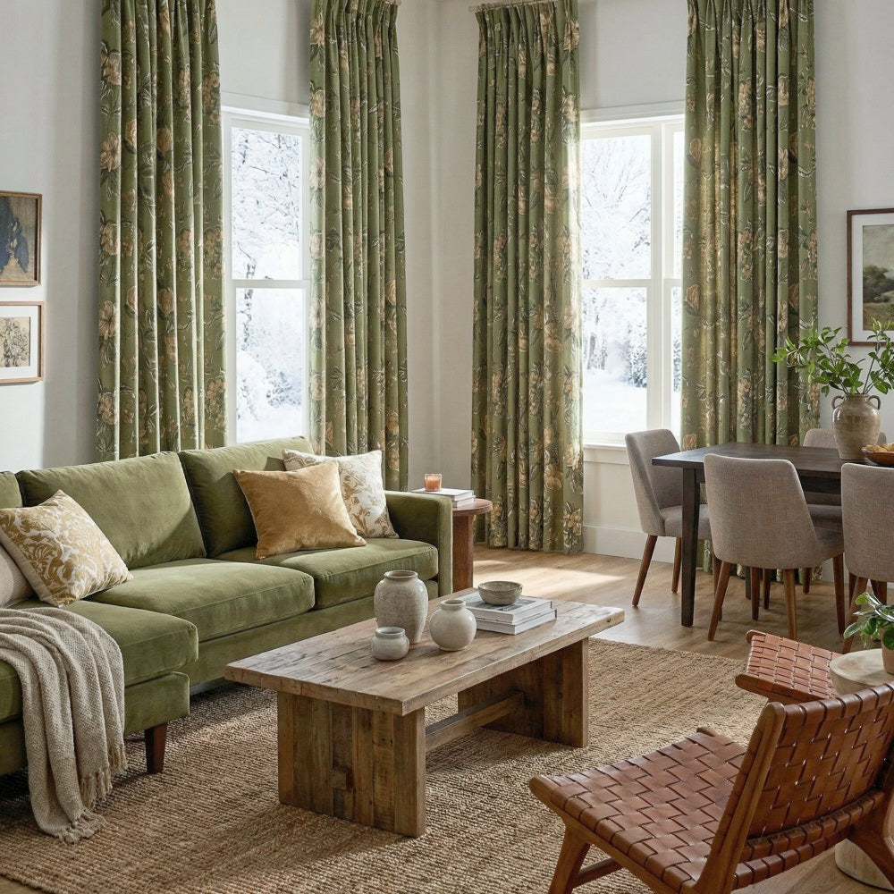 Cheyenne Green Bold Peony Floral Jacquard Curtains