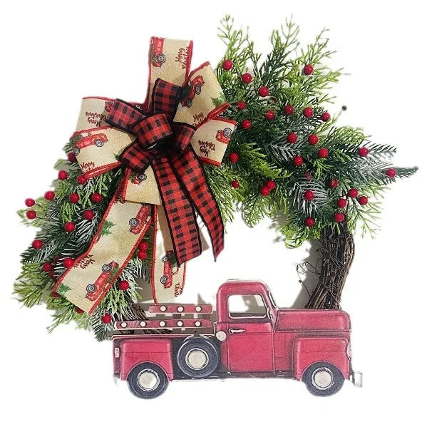 Christmas Red Truck Farmhouse Wreath-0