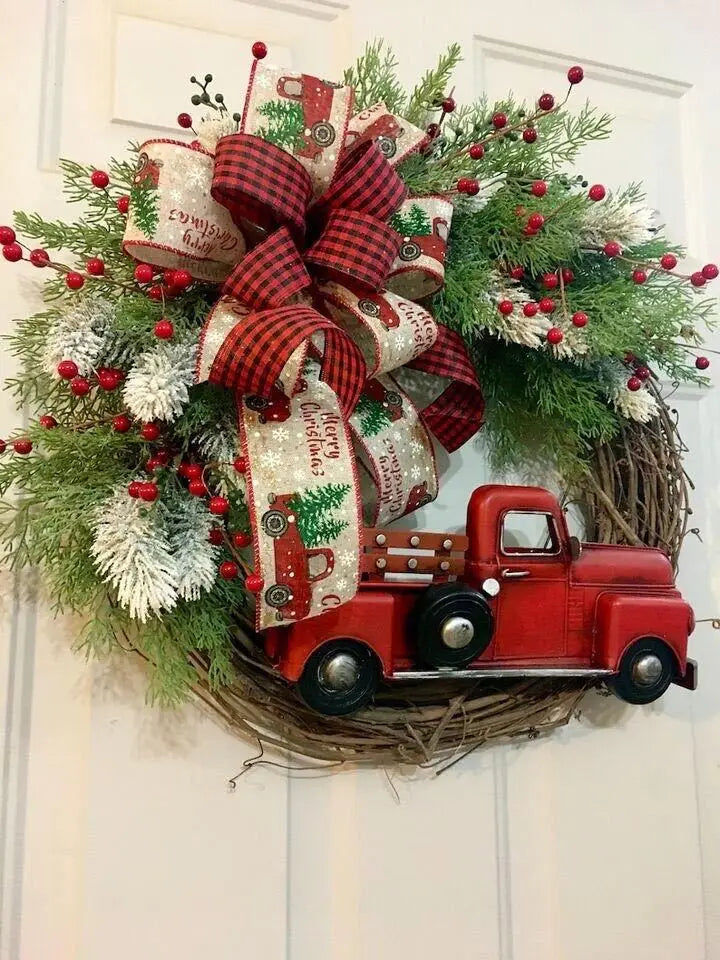Christmas Red Truck Farmhouse Wreath-1