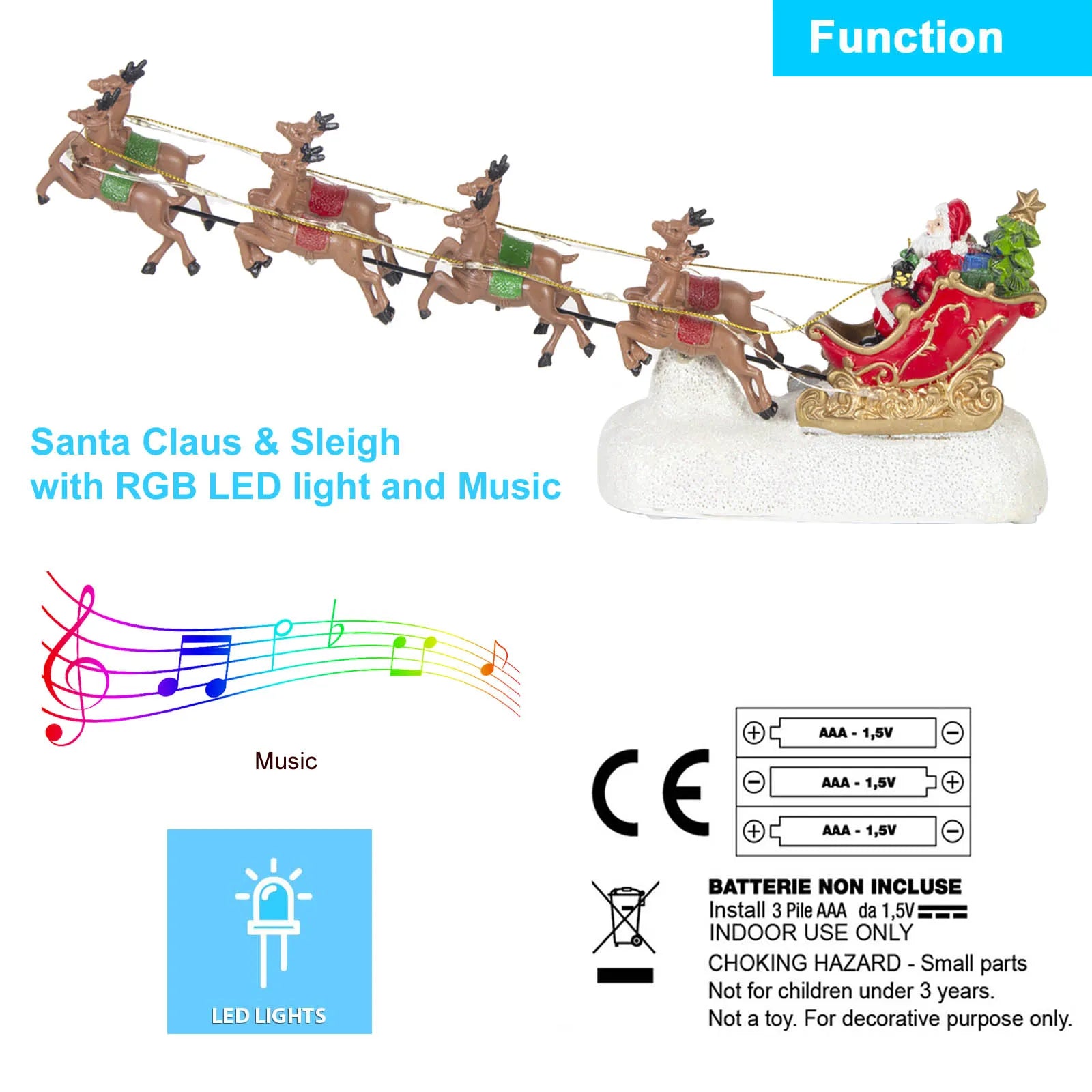 Christmas Village Decoration LED Santa's Sleigh and Reindeer Figurines-2