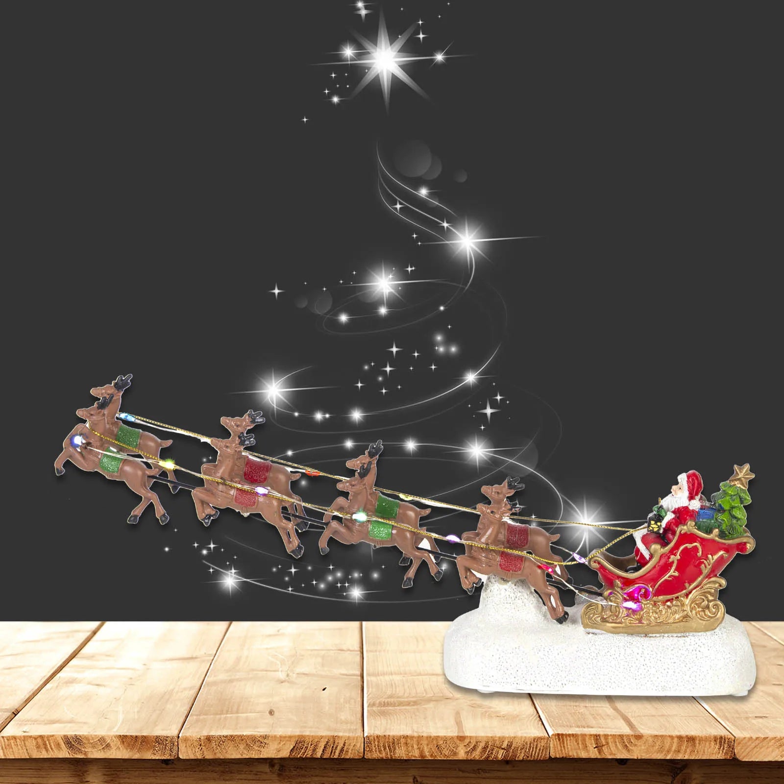 Christmas Village Decoration LED Santa's Sleigh and Reindeer Figurines-3