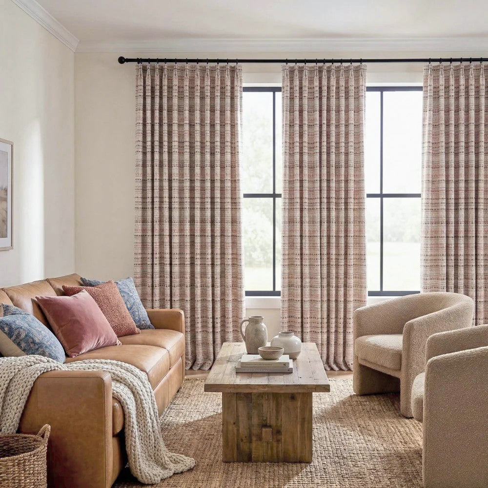 Coral Bohemian Style Jacquard Striped Curtains