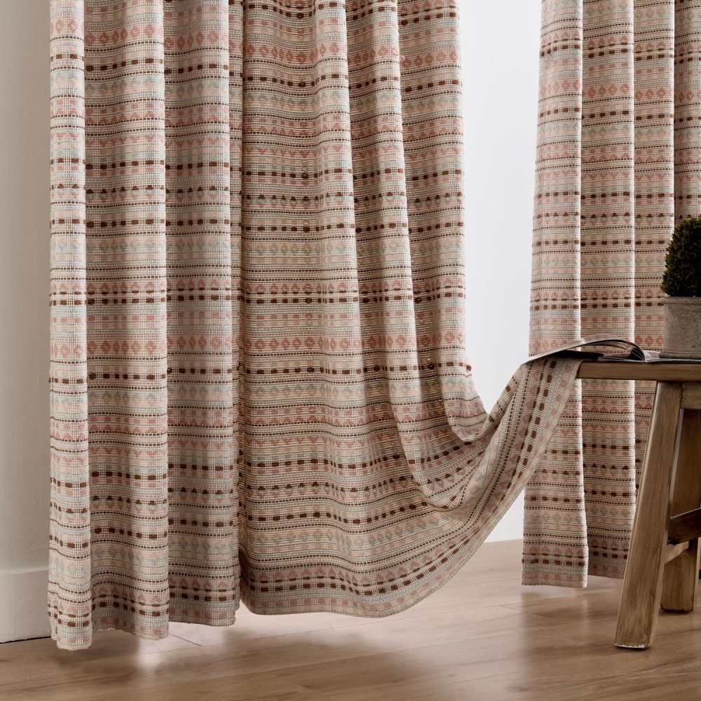 Coral Bohemian Style Jacquard Striped Curtains