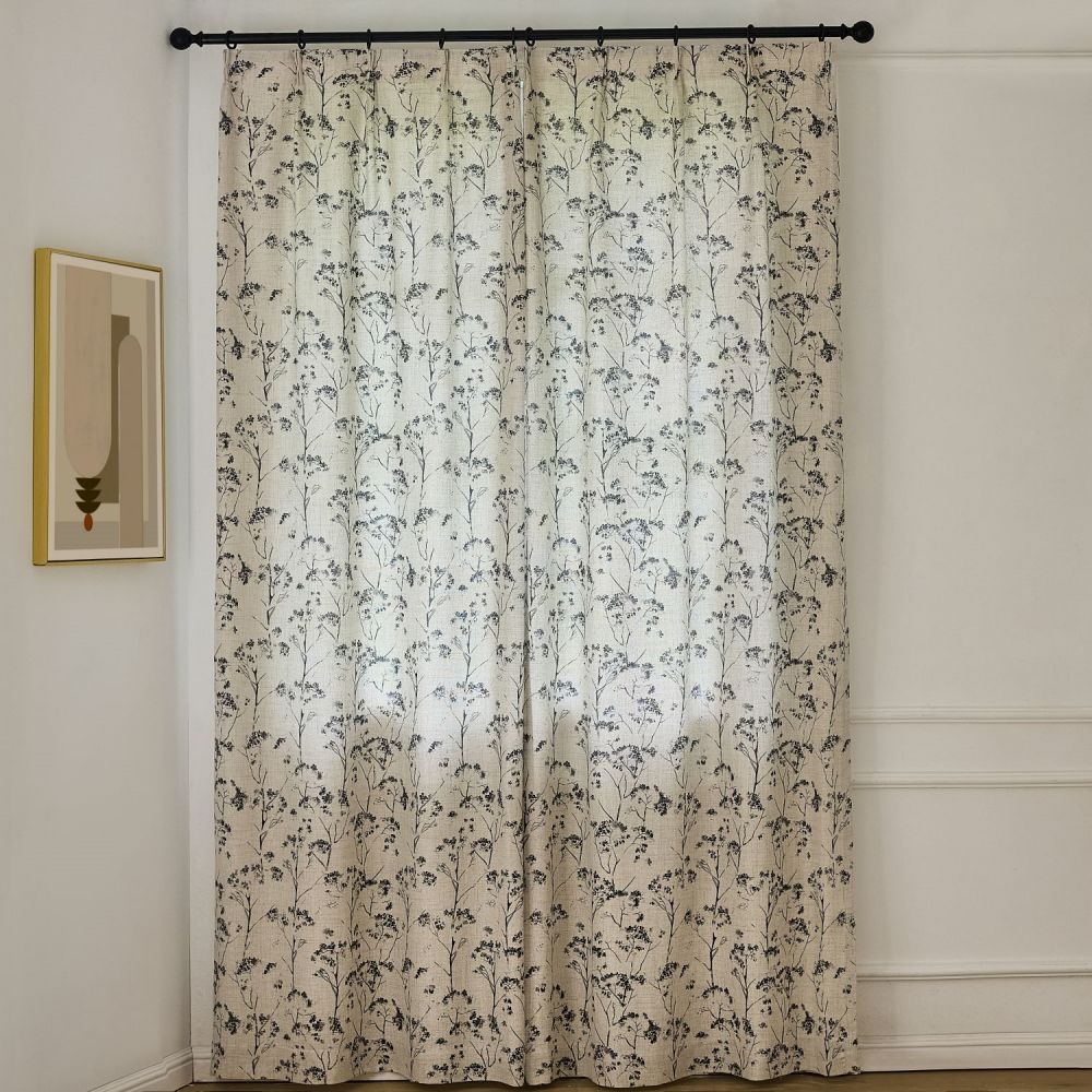 Cordelia Black Floral Faux Linen Printed Curtains