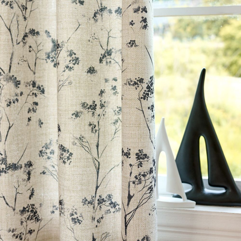 Cordelia Black Floral Faux Linen Printed Curtains