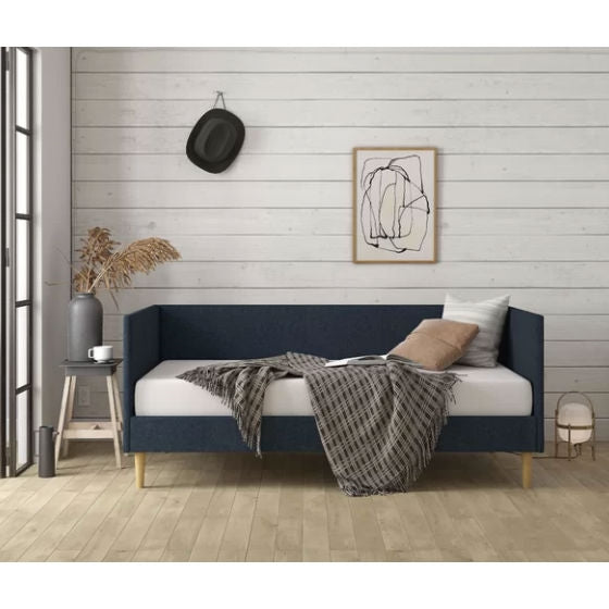 Twin Mid-Century Modern Dark Blue Linen Upholstered Daybed-2