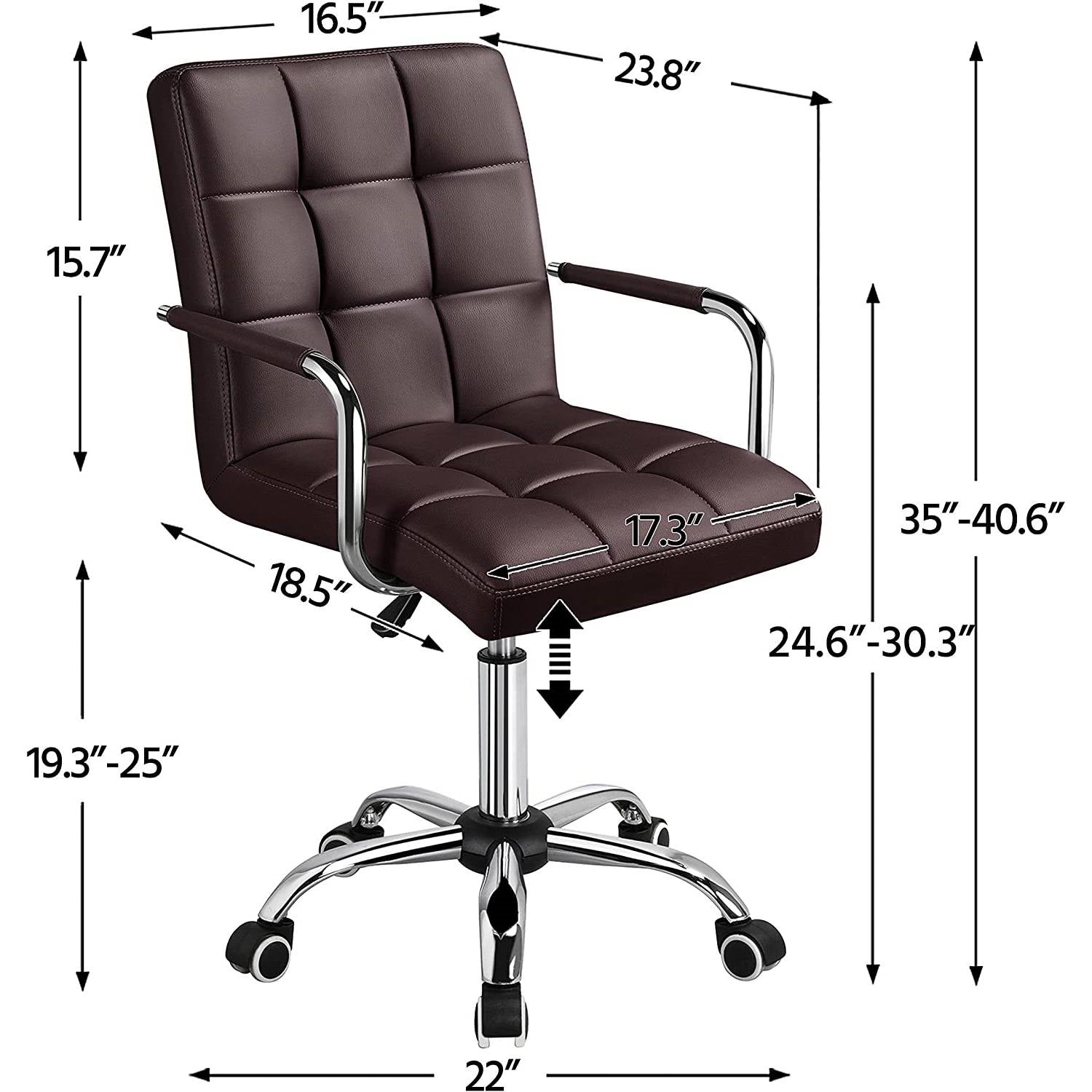 Dark Brown Modern Faux Leather Mid-Back Office Chair with Armrests and Wheels-3