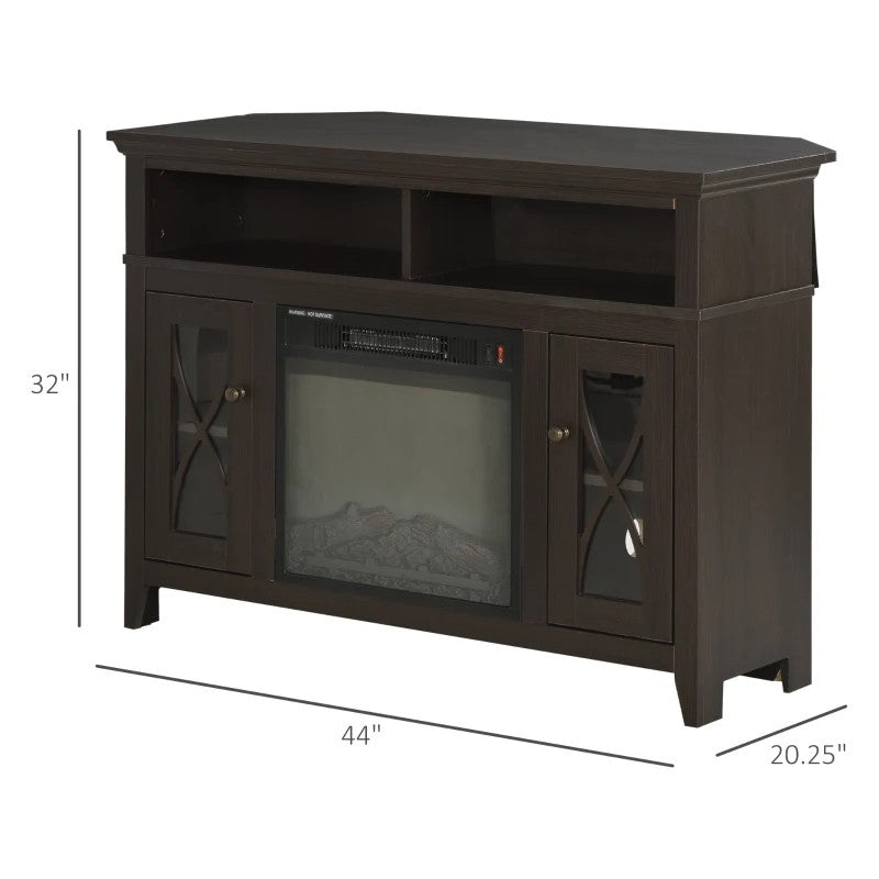 Espresso Electric Fireplace Mantel TV Stand w/ Adjustable Shelves 2 Storage Cabinets-4