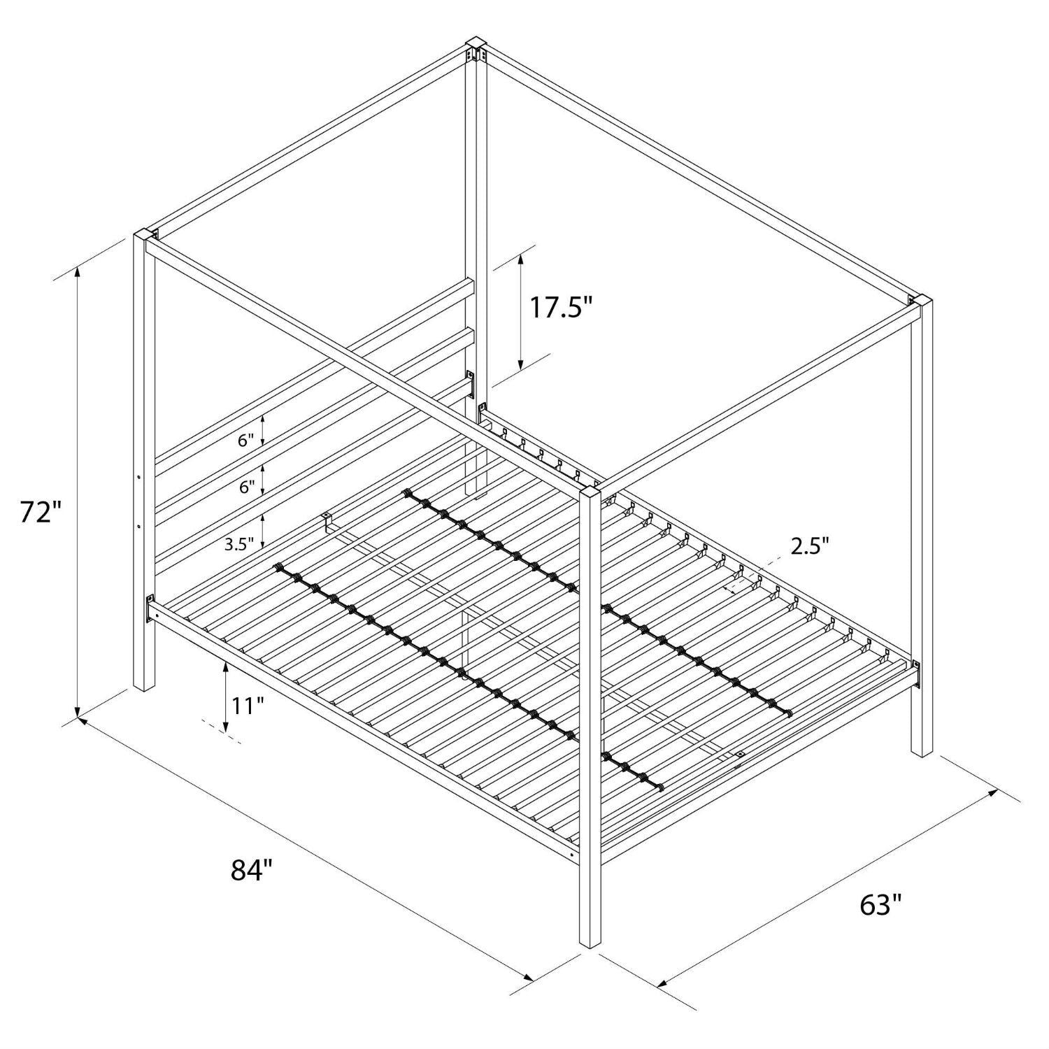 Queen size Modern Canopy Bed in Sturdy Grey Metal-2