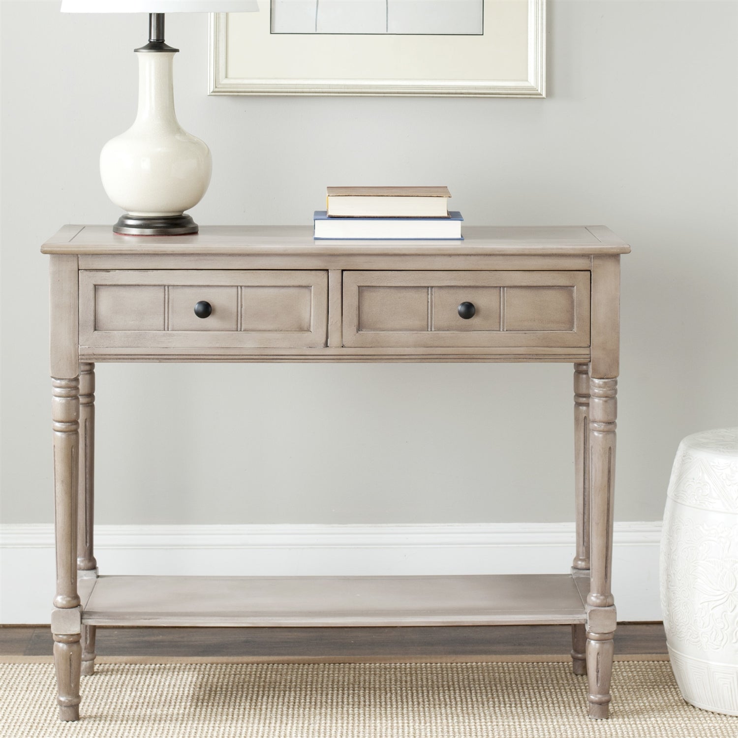 Console Accent Table Traditional Style Sofa Table in Distressed Cream-2