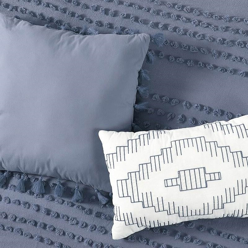 King size 5-Piece 100-Percent Cotton Clip Dot Boho Comforter Set in Denim Blue-2