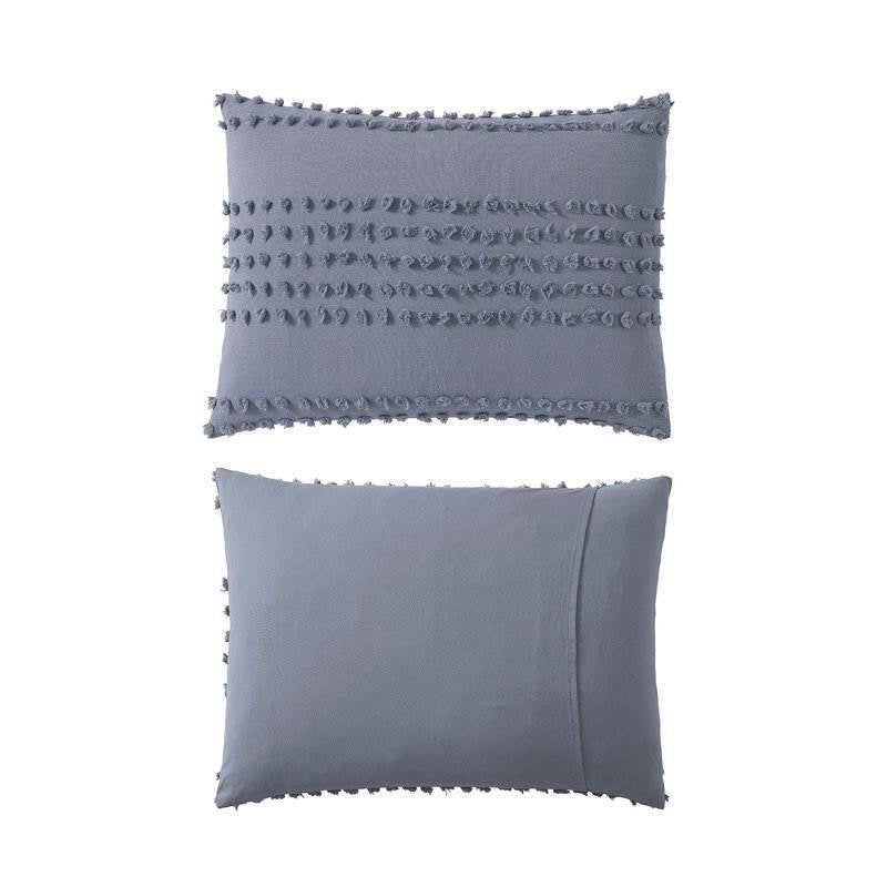 Full/Queen size 5-Piece 100-Percent Cotton Clip Dot Comforter Set in Denim Blue-3