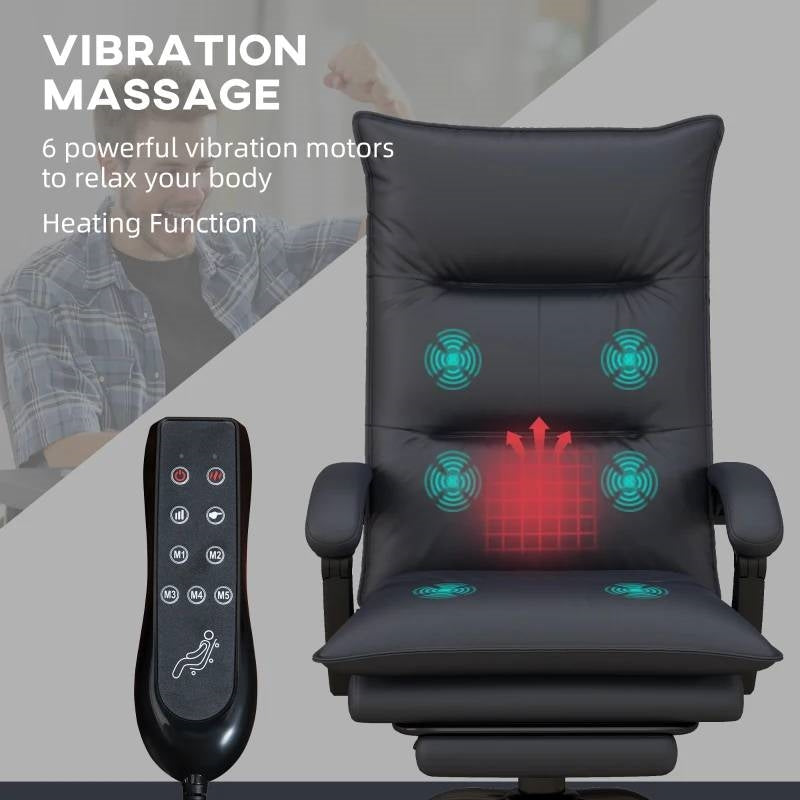 Double Padded Executive Massage Heated Office Chair Charcoal-1