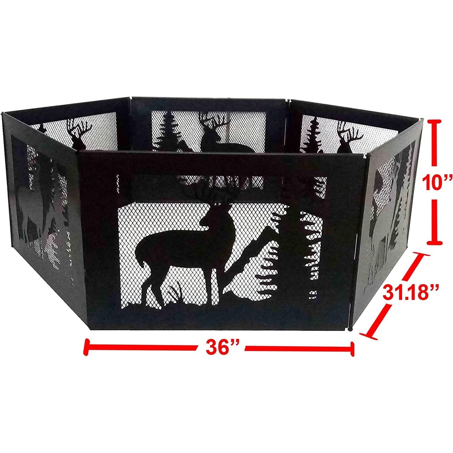 Deer Print Hexagon Portable Folding Steel Mesh Fire Pit w/ Carry Case-4