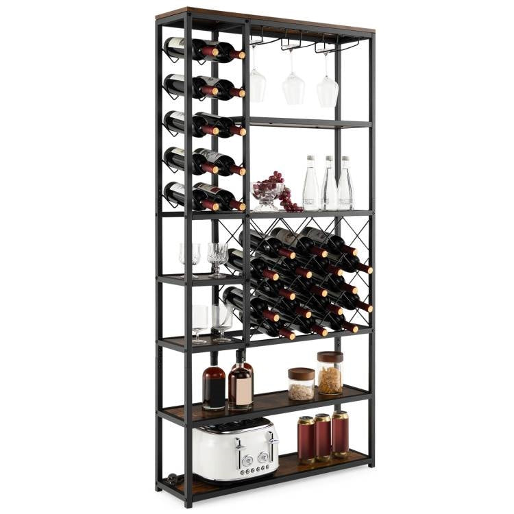 Heavy Duty Industrial Metal Wood 6 Tier Wine Rack Kitchen Storage Shelving Unit-0