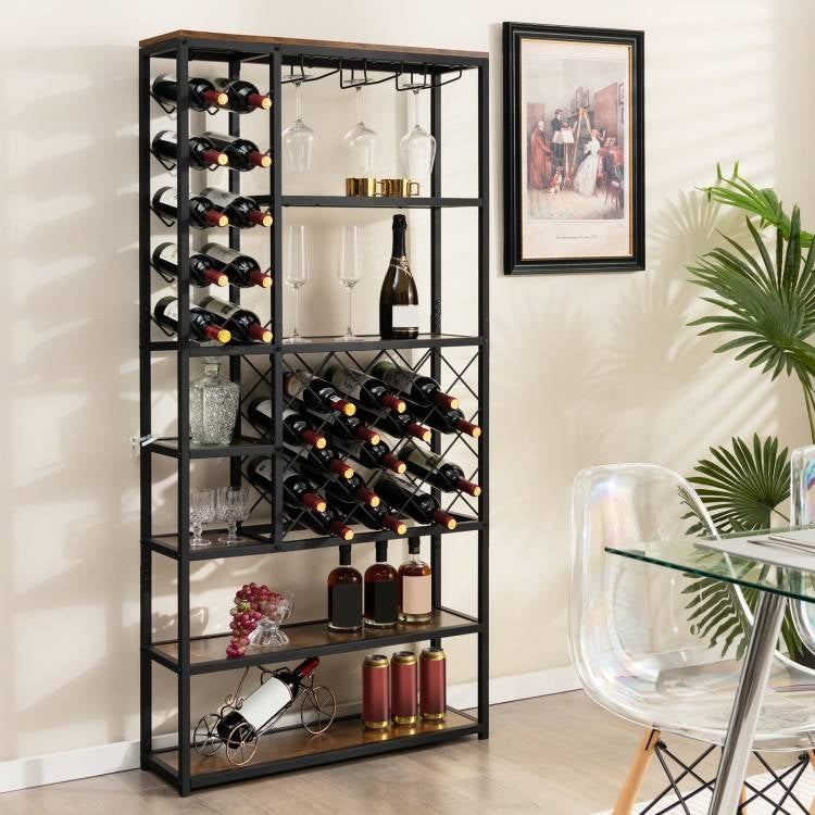 Heavy Duty Industrial Metal Wood 6 Tier Wine Rack Kitchen Storage Shelving Unit-1