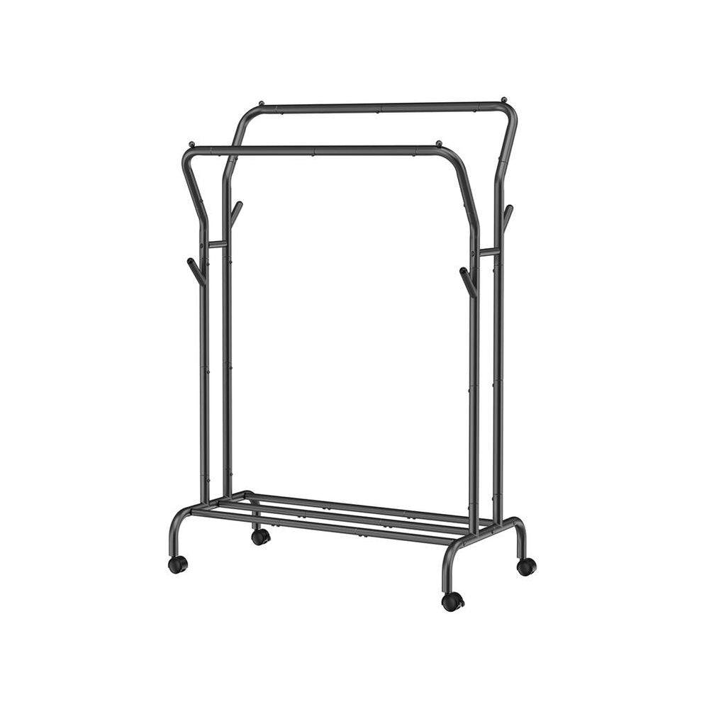 Minimalistic 2 Rod Wheeled  Laundry Sorter Clothing Rack in Black-0