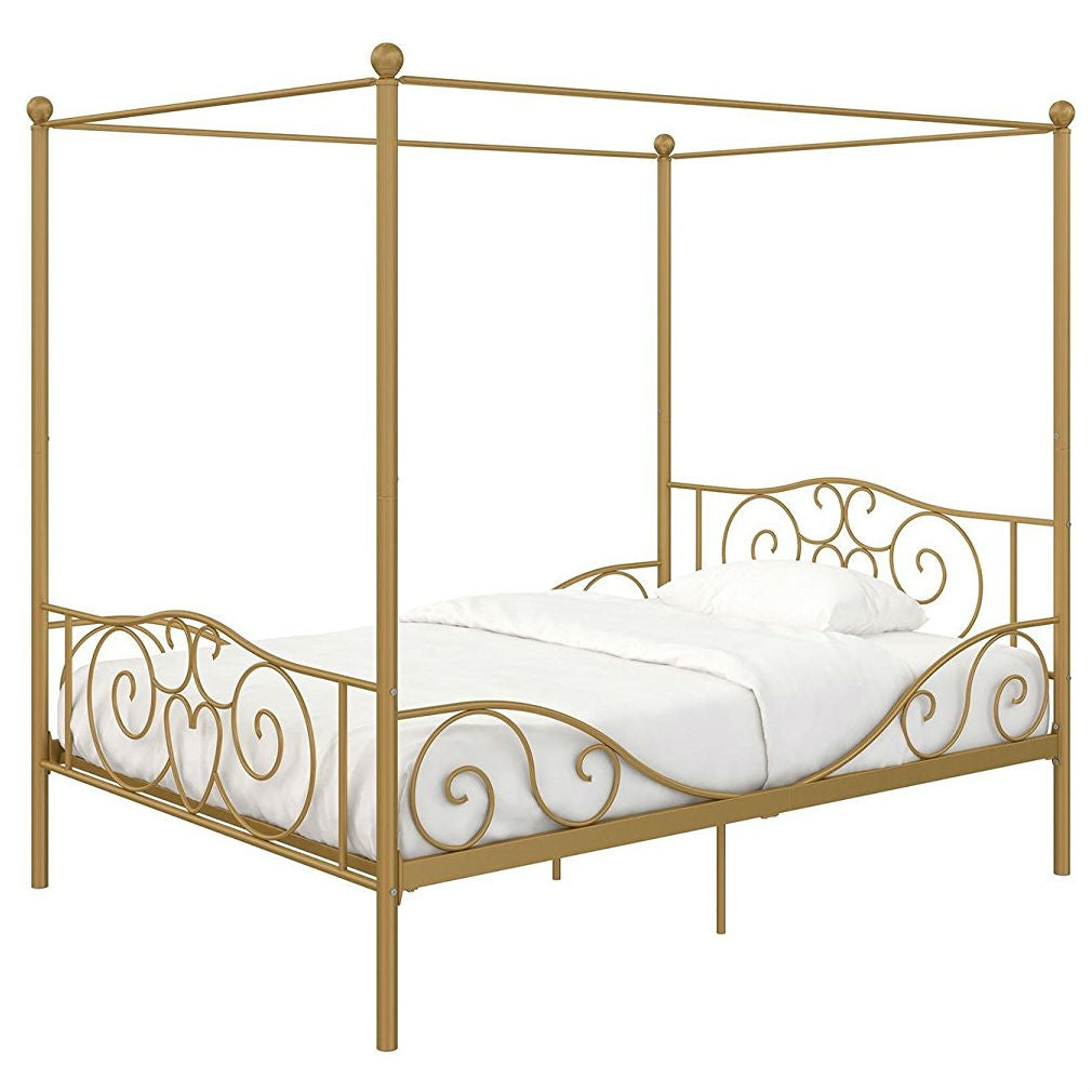 Full size Heavy Duty Metal Canopy Bed Frame in Gold Finish-0