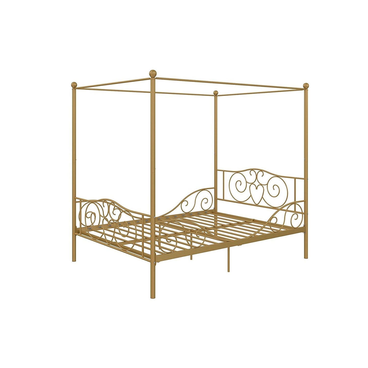 Full size Heavy Duty Metal Canopy Bed Frame in Gold Finish-1