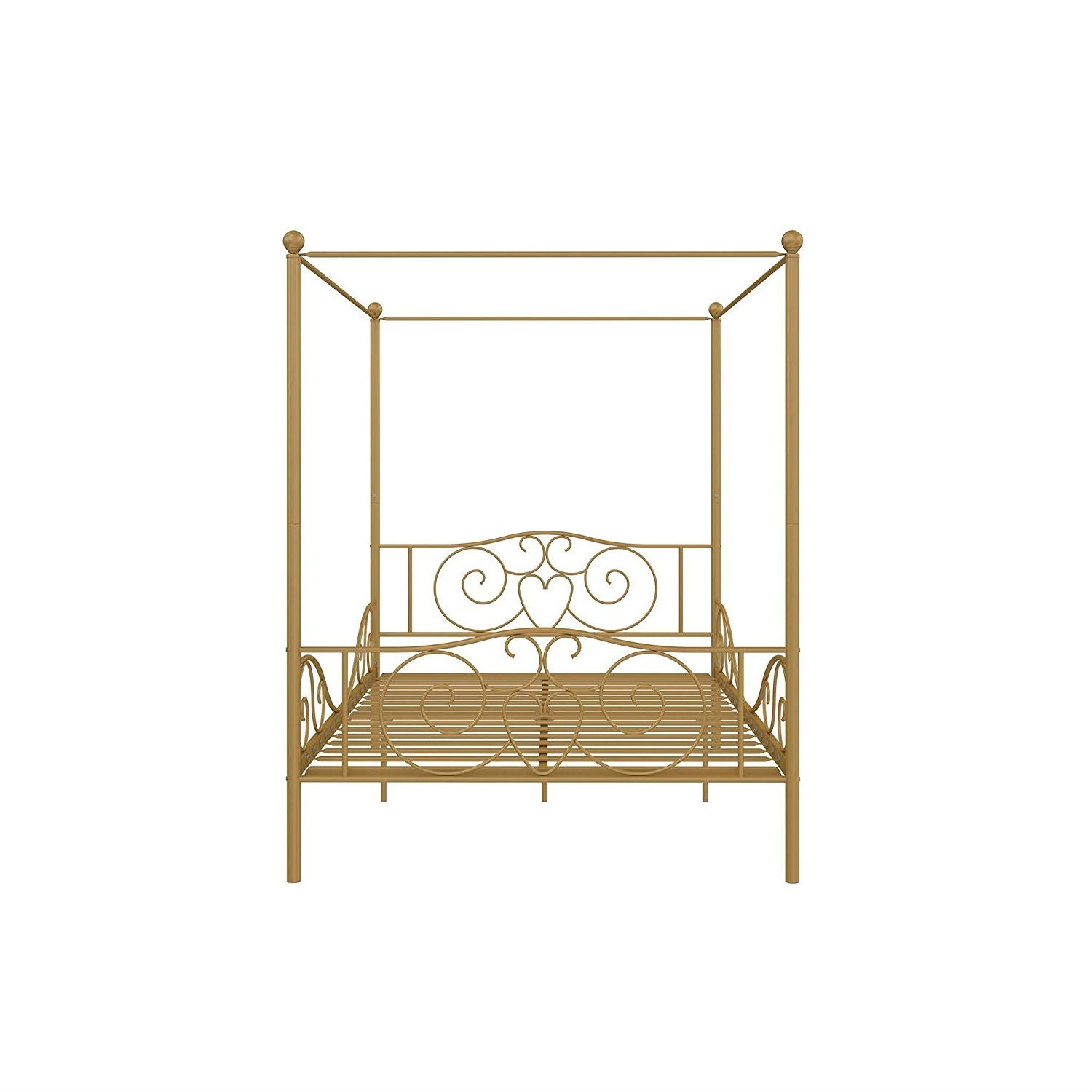 Full size Heavy Duty Metal Canopy Bed Frame in Gold Finish-2