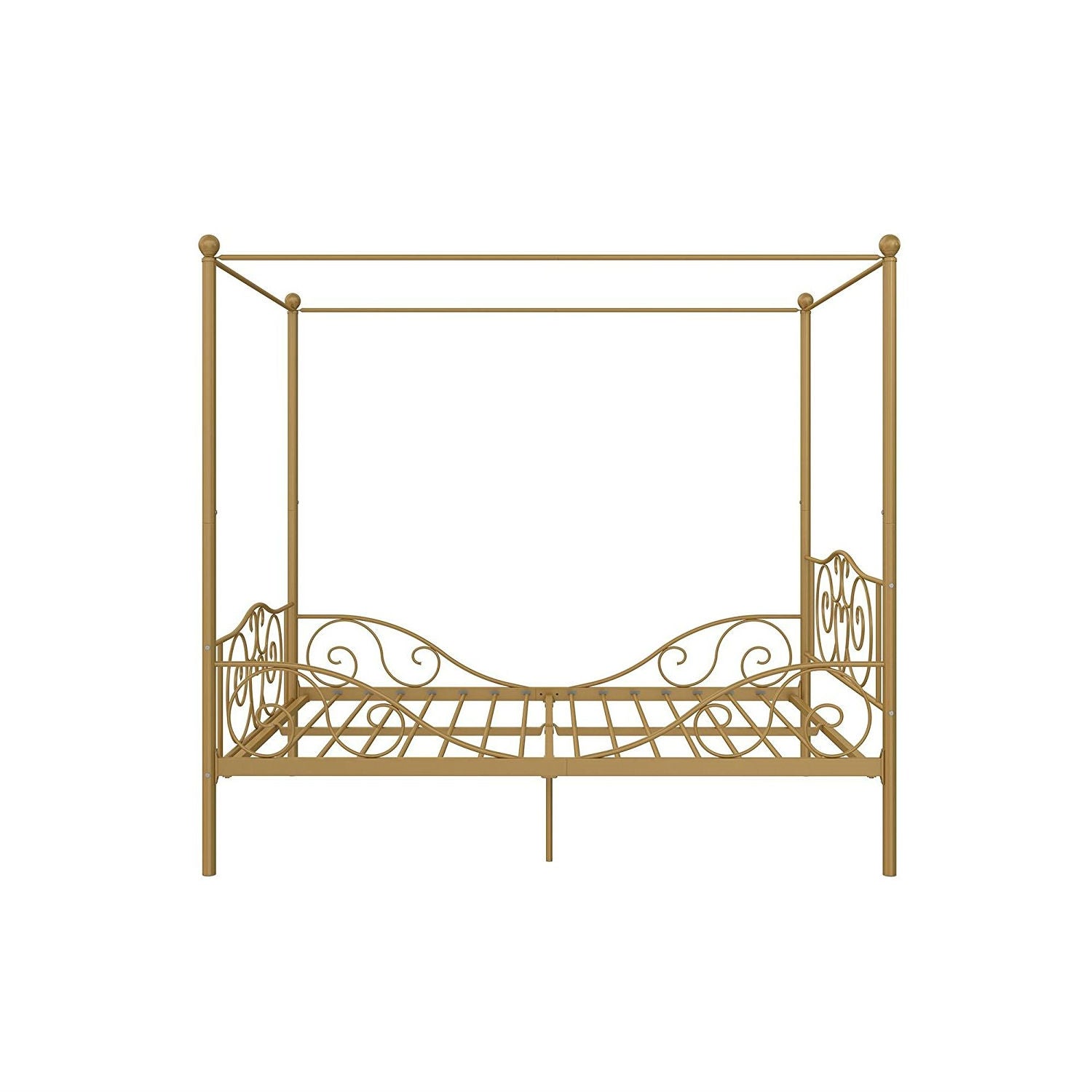 Full size Heavy Duty Metal Canopy Bed Frame in Gold Finish-3