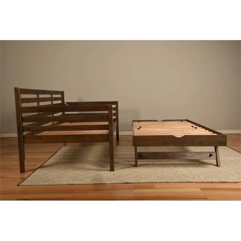 Solid Wood Daybed Frame with Twin Pop-Up Trundle Bed in Walnut Finish-4