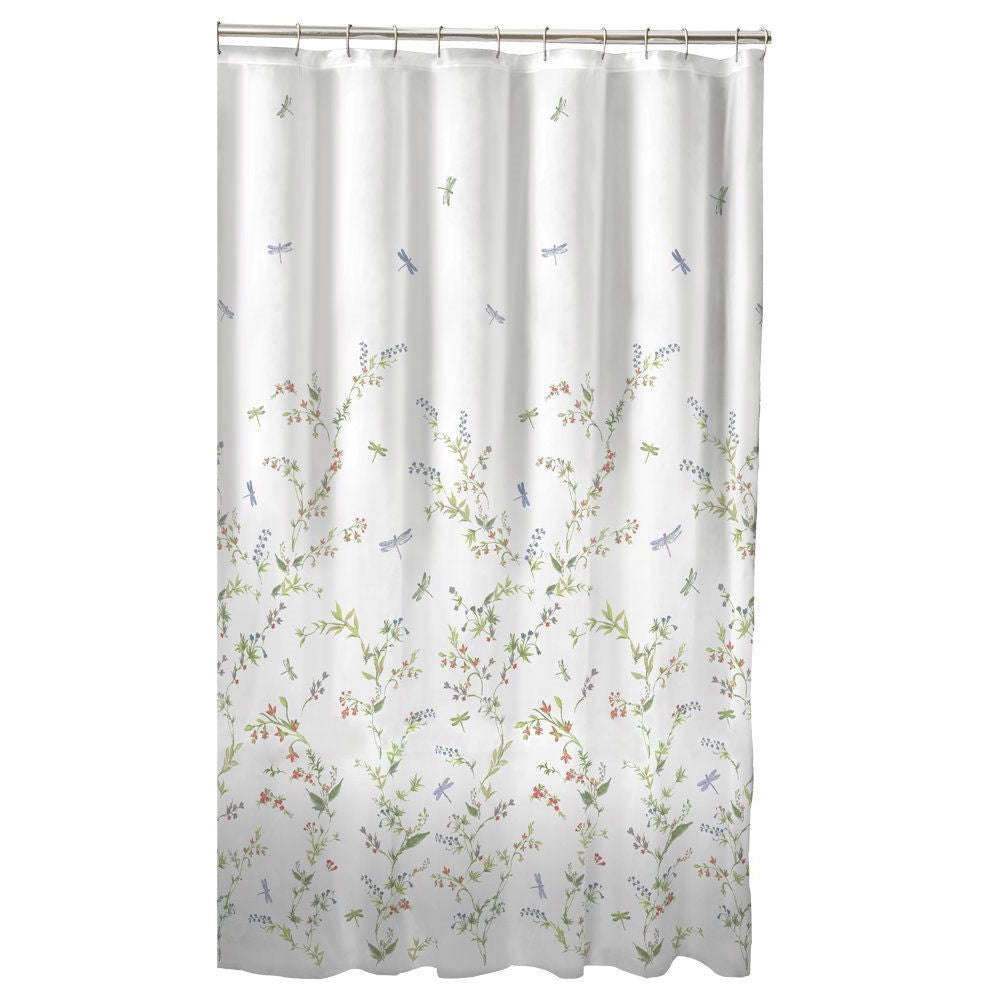 Floral Dragonfly Polyester Machine Washable Shower Curtain-0