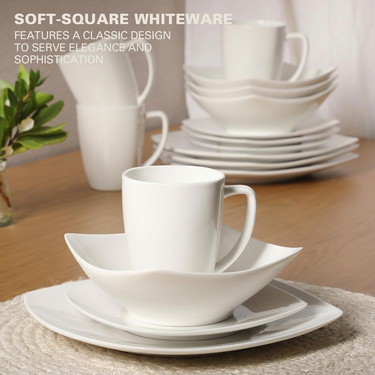 16 Pieces - White Square Porcelain Dinnerware Set - Service for 4-2