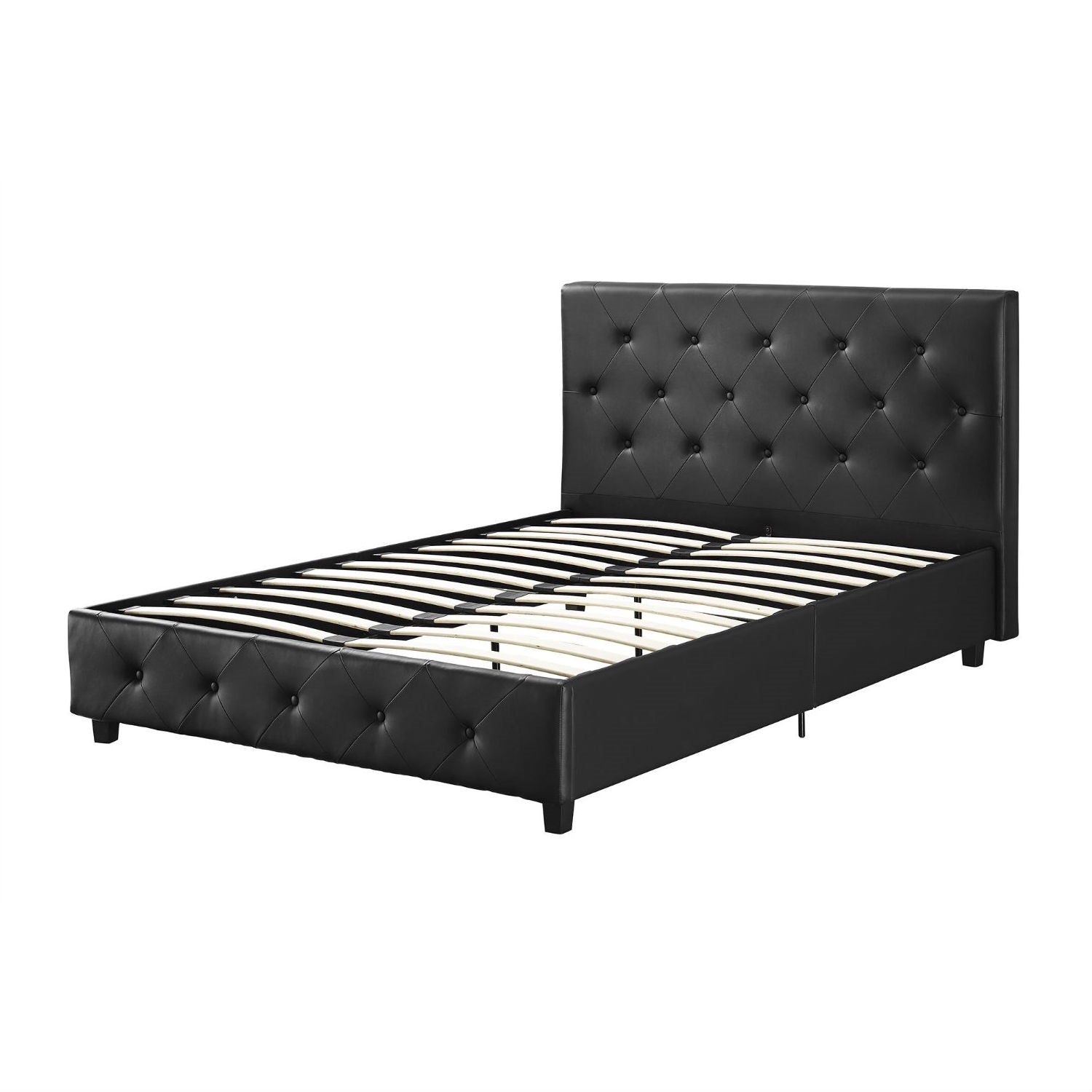 Queen size Black Faux Leather Upholstered Platform Bed with Button Tufted Headboard-0