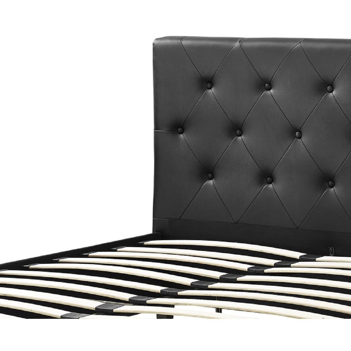 Queen size Black Faux Leather Upholstered Platform Bed with Button Tufted Headboard-1