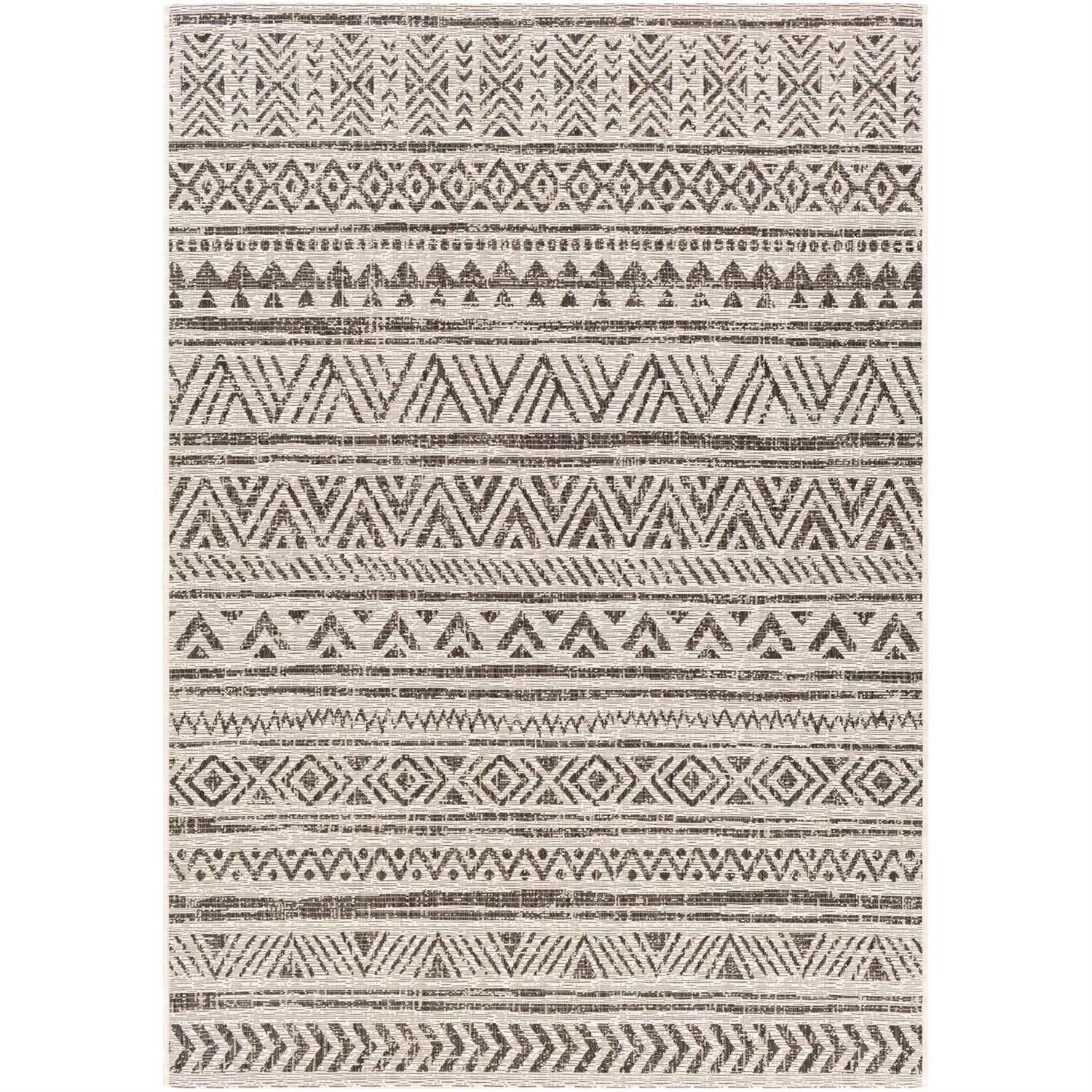 5 ft. x 8 ft. Black Off-White Chevron Coastal Boho Style Indoor Outdoor Area Rug-3