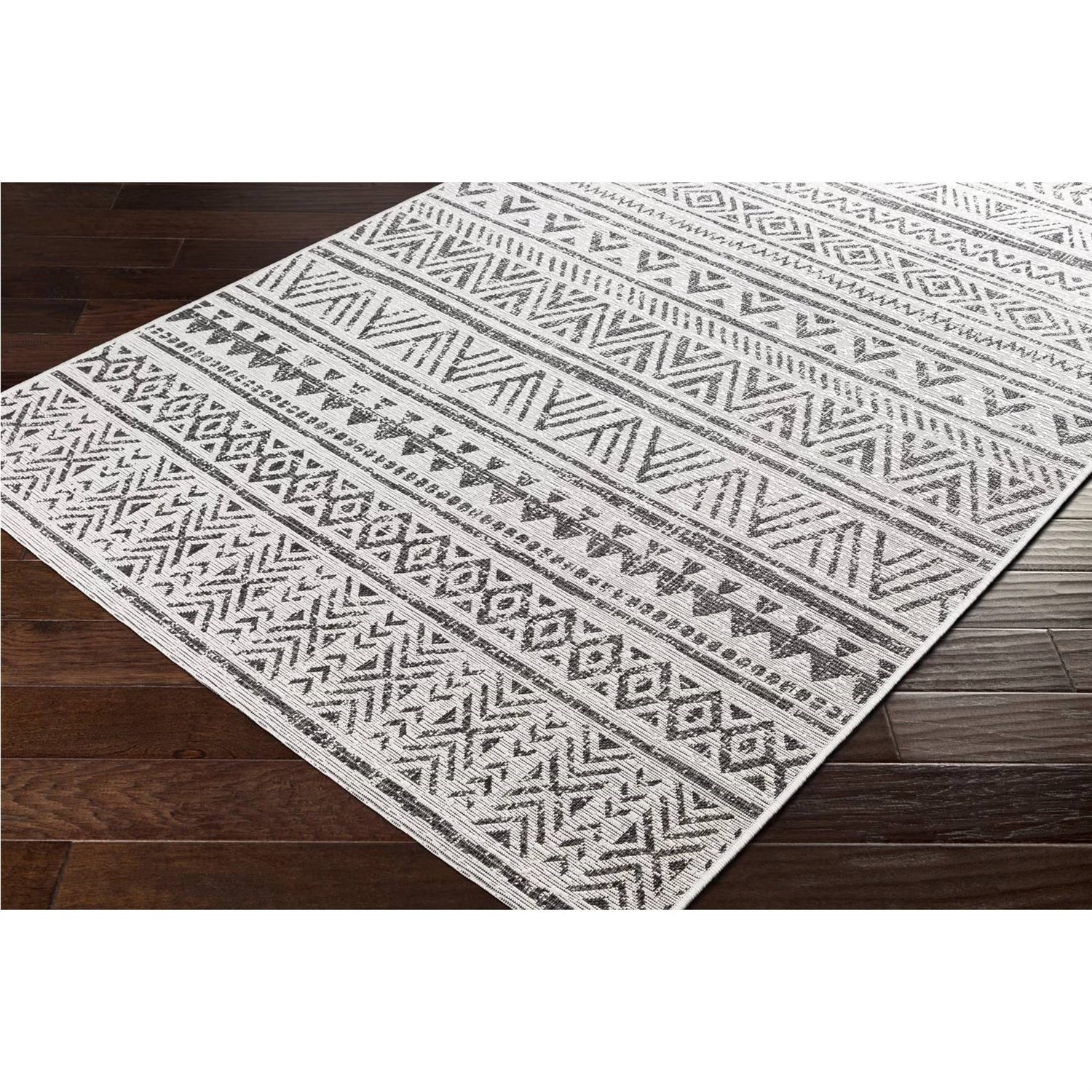 5 ft. x 8 ft. Black Off-White Chevron Coastal Boho Style Indoor Outdoor Area Rug-4