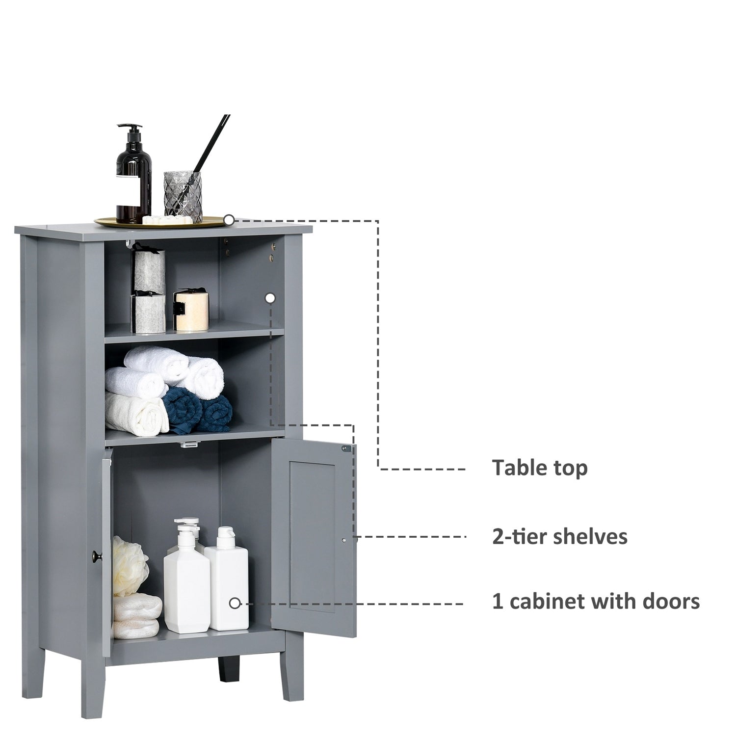 Gray 2 Tier Shelf Hidden Storage Bathroom Floor Cabinet-3