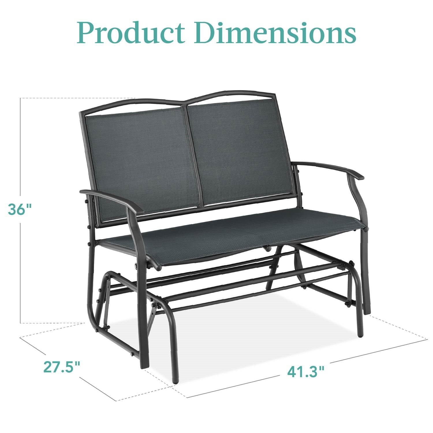 2 Seat Mesh Patio Loveseat Swing Glider Rocker with Armrests in Charcoal-3