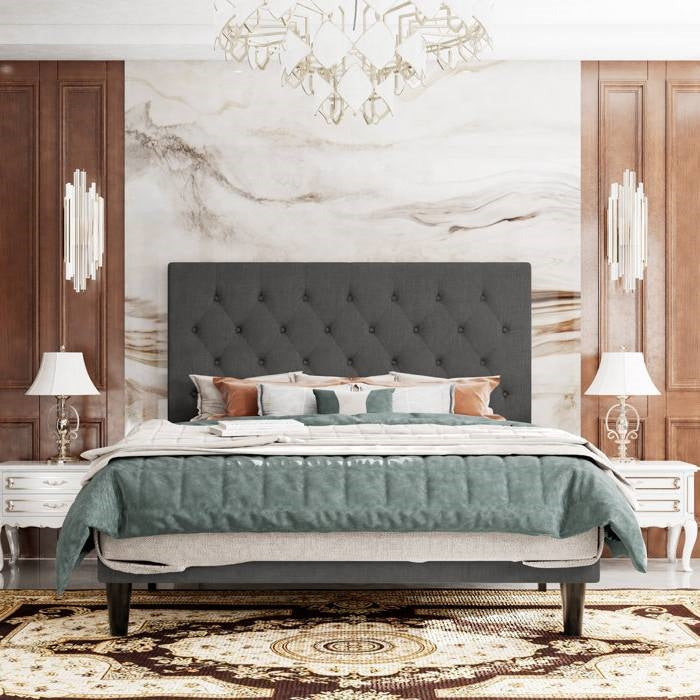 King Size Adjustable Height Grey Linen Tufted Low Profile Platform Bed-0