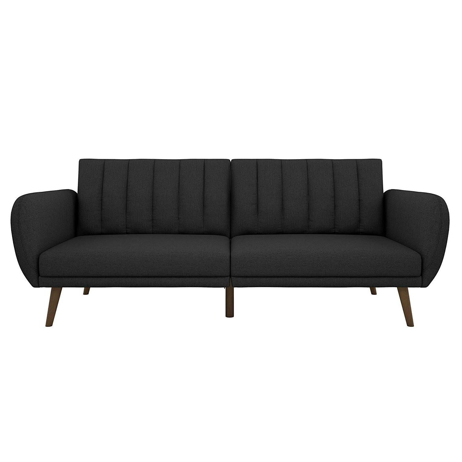 Dark Grey Linen Futon Sofa Bed with Modern Mid-Century Style Wooden Legs-0