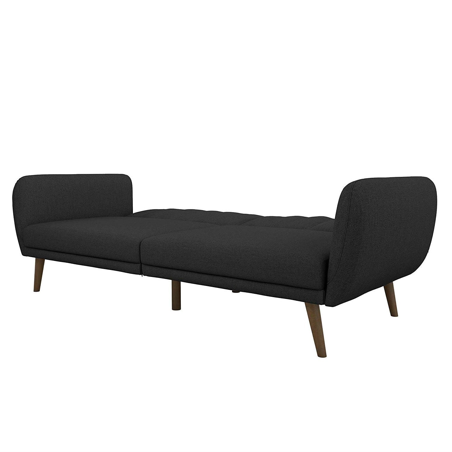 Dark Grey Linen Futon Sofa Bed with Modern Mid-Century Style Wooden Legs-1