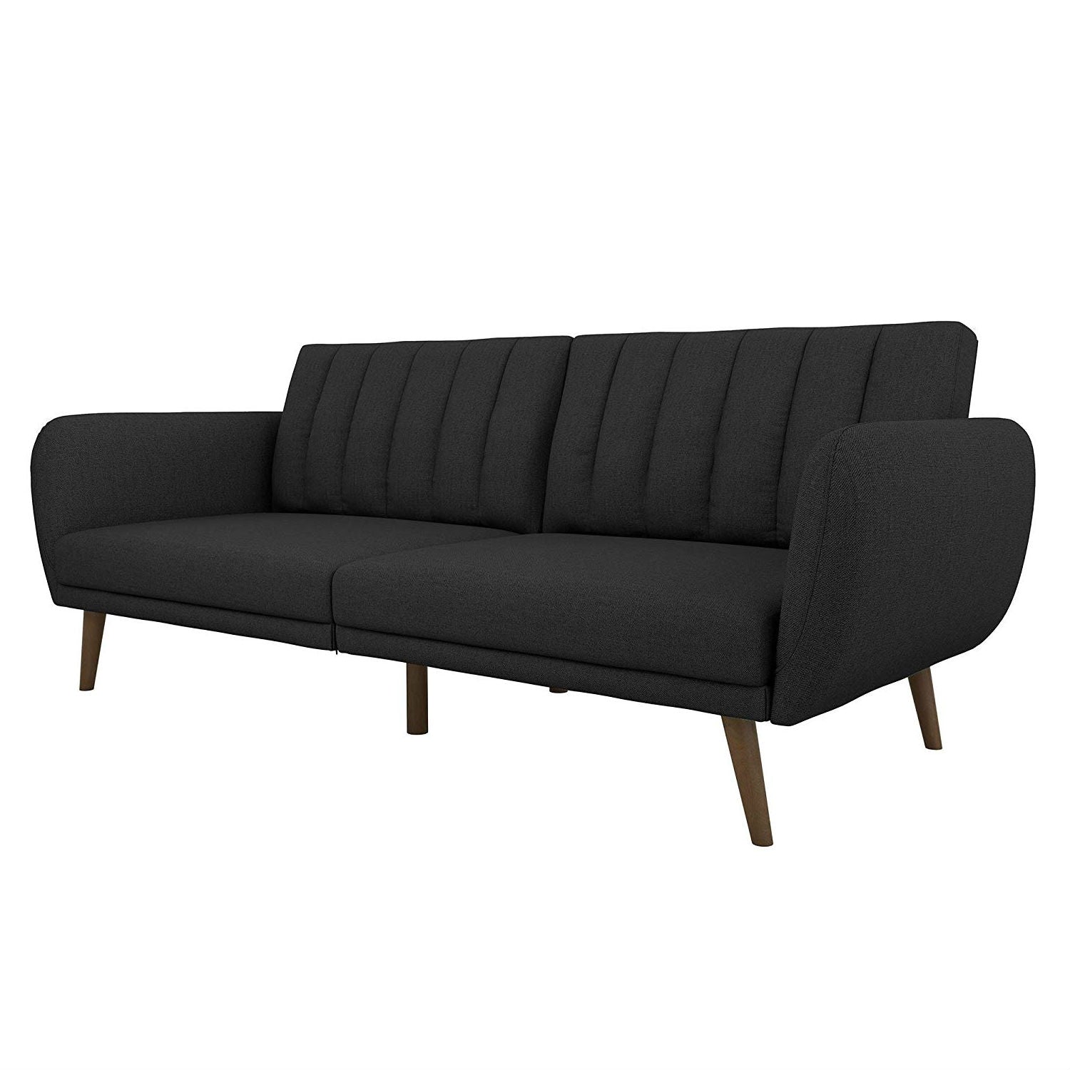 Dark Grey Linen Futon Sofa Bed with Modern Mid-Century Style Wooden Legs-2