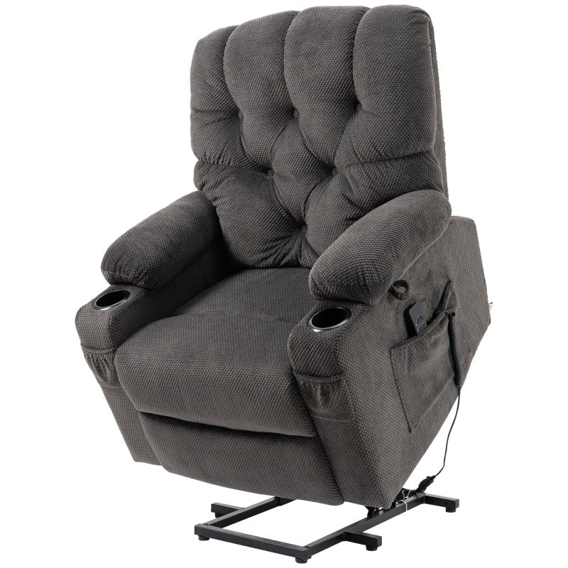 Dark Grey Upholstered Power Lift Chair Recliner with USB Ports, Cup Holders, Side Pockets-0