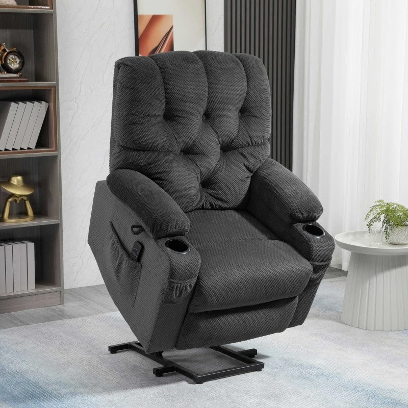 Dark Grey Upholstered Power Lift Chair Recliner with USB Ports, Cup Holders, Side Pockets-2